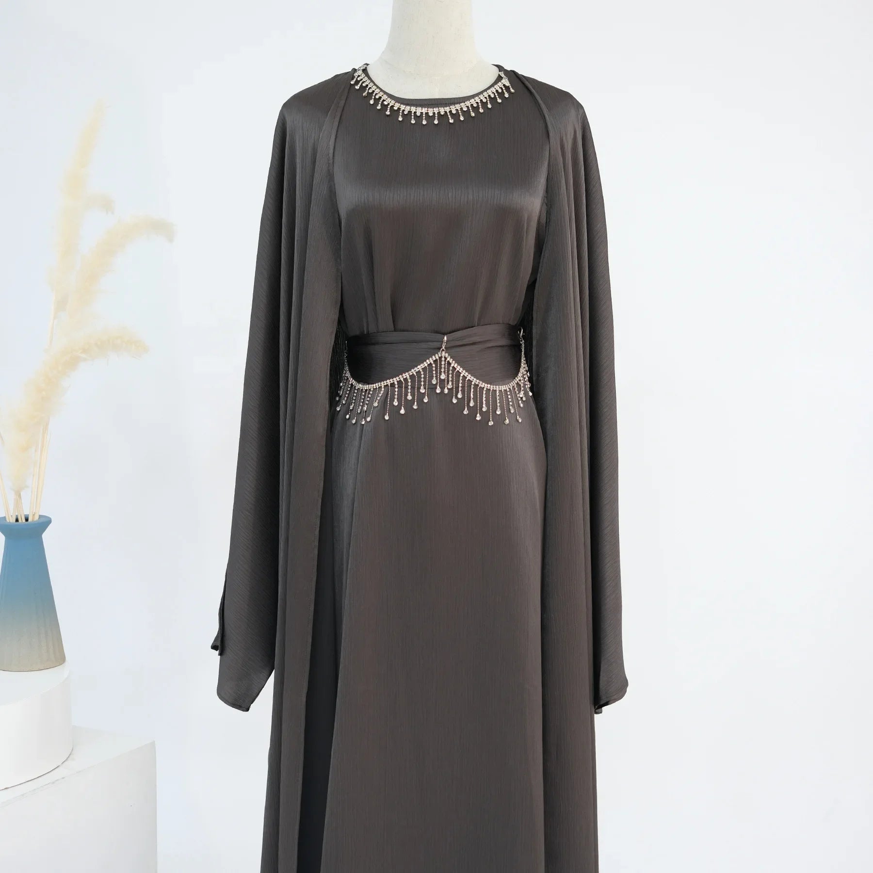 Ensemble 2 pièces pour femmes Abaya, Jalabiya ceintures ornées de strass, Maroc