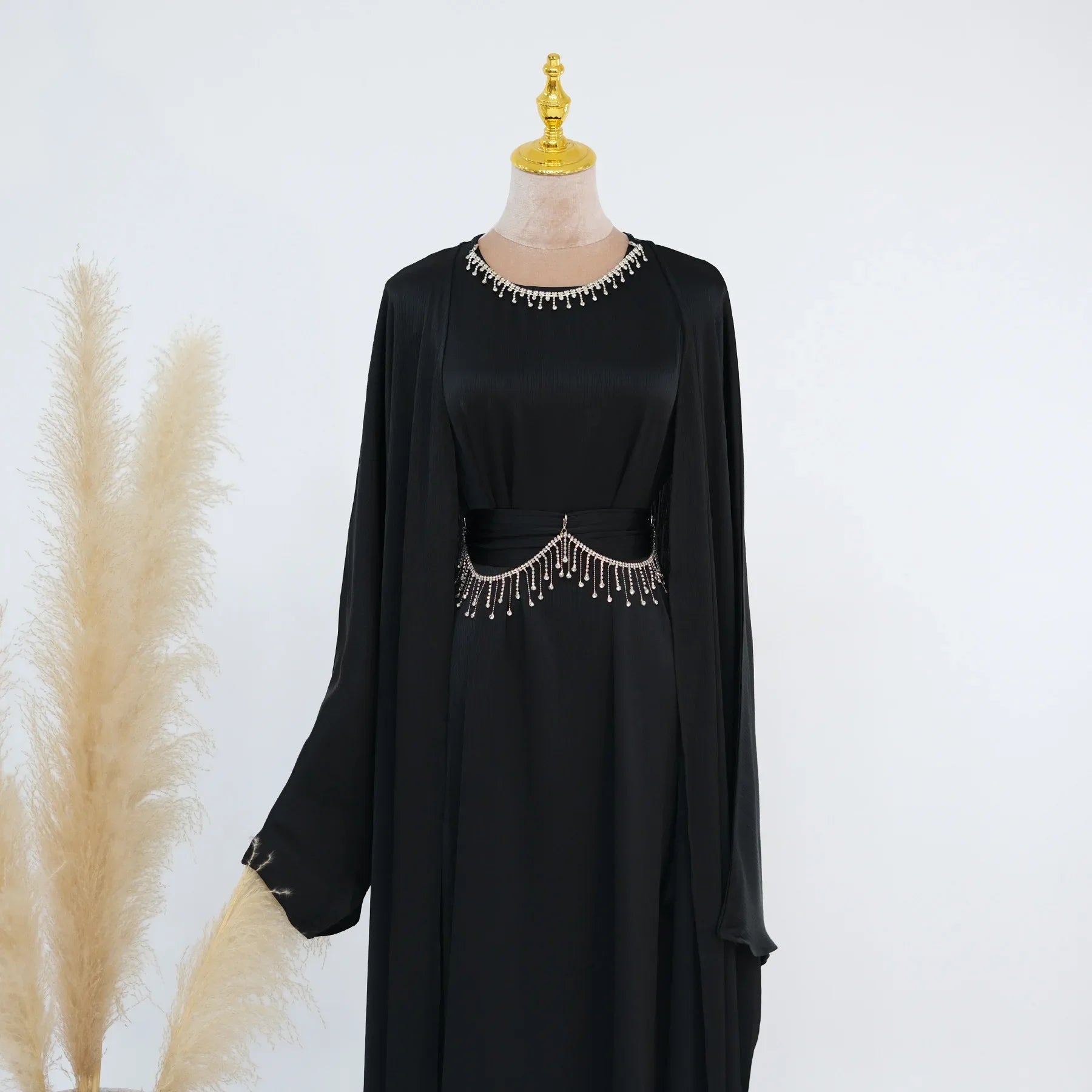 Ensemble 2 pièces pour femmes Abaya, Jalabiya ceintures ornées de strass, Maroc