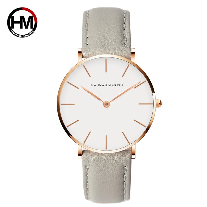 Montre Hannah Martin, Simple et Étanche, Acier Inoxydable Doré Rose avec Bracelet Maille.