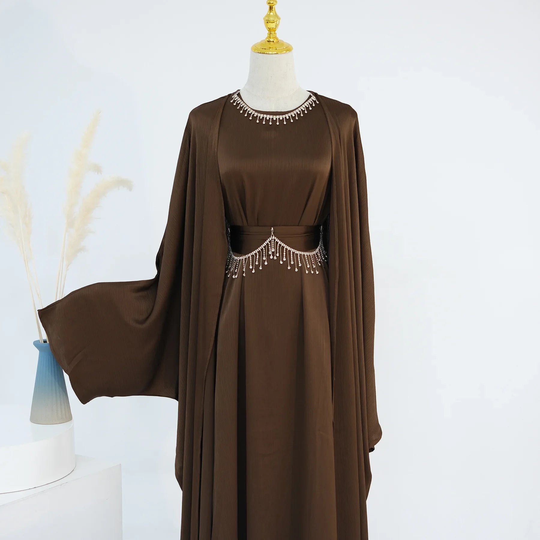 Ensemble 2 pièces pour femmes Abaya, Jalabiya ceintures ornées de strass, Maroc