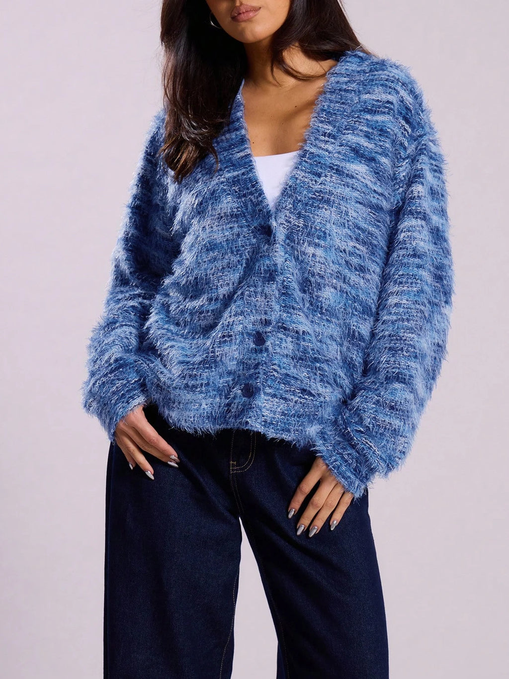 Gilet rayé à épaules tombantes cardigan en maille ample avec boutons