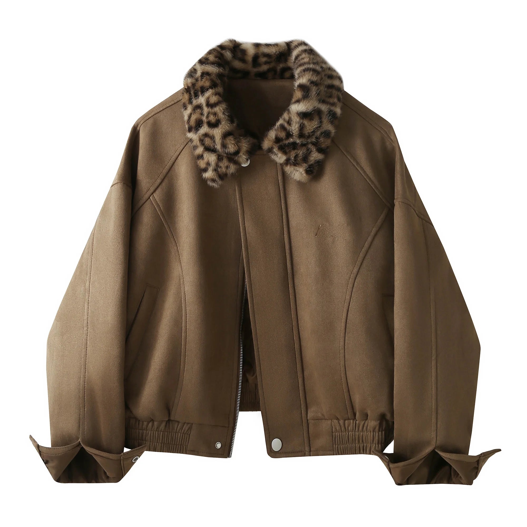 Veste rétro américaine en daim à imprimé léopard