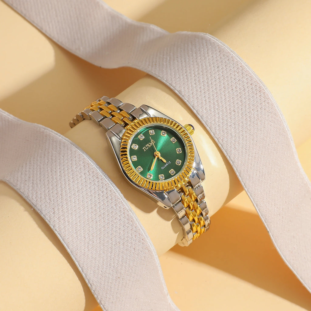 Nouvelle montre Aurora Shell Diamond Stars Roma , avec cadran orné de diamants et bracelet en acier et or.