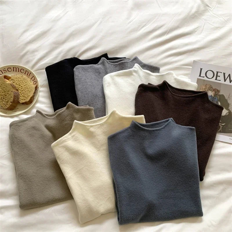 Solid Sweater Women Half Turtleneck