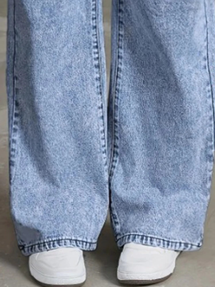 Jeans à Jambes Larges taille haute