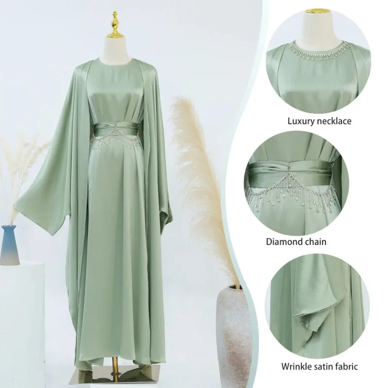 Ensemble 2 pièces pour femmes Abaya, Jalabiya ceintures ornées de strass, Maroc