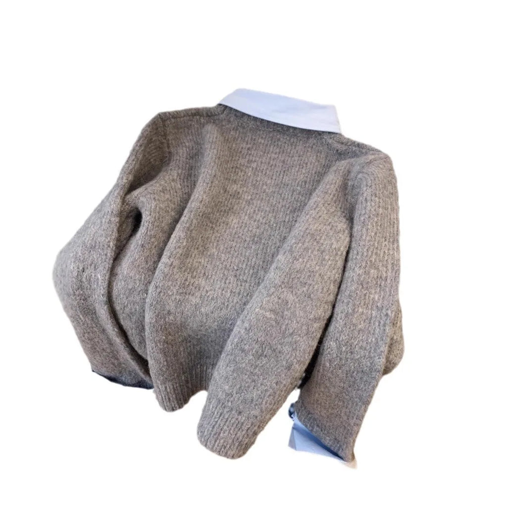 Fake Two Shirts Collar Sweater