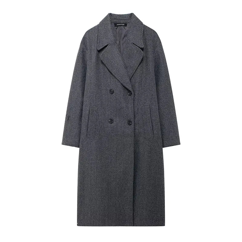 Manteau d’hiver uni avec col à revers, double boutonnage
