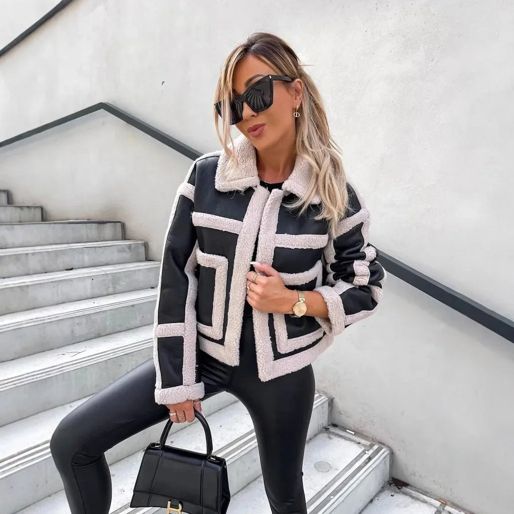 Veste Courte Cuir Et Fourrure