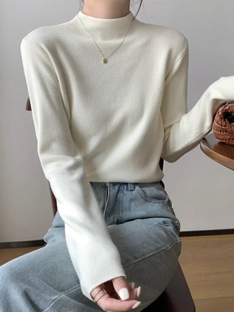 Solid Sweater Women Half Turtleneck