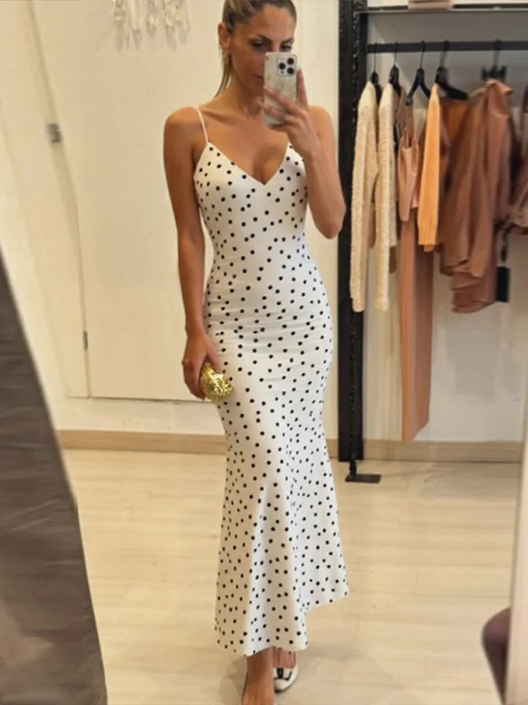 Robe Bretelles à Pois Longue