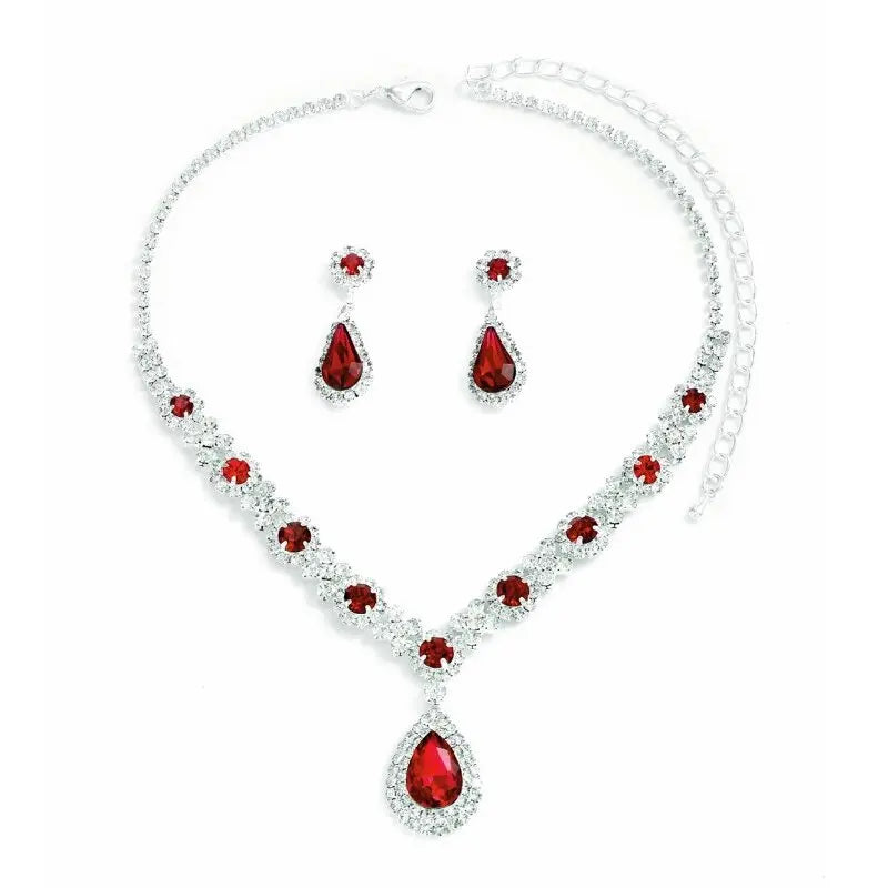 Ensemble de 3 pièces pour femme : collier gouttes de cristal avec boucles d’oreilles.