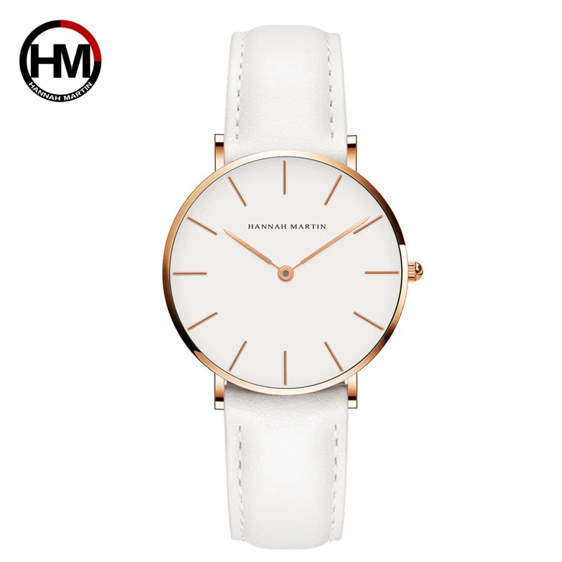 Montre Hannah Martin, Simple et Étanche, Acier Inoxydable Doré Rose avec Bracelet Maille.