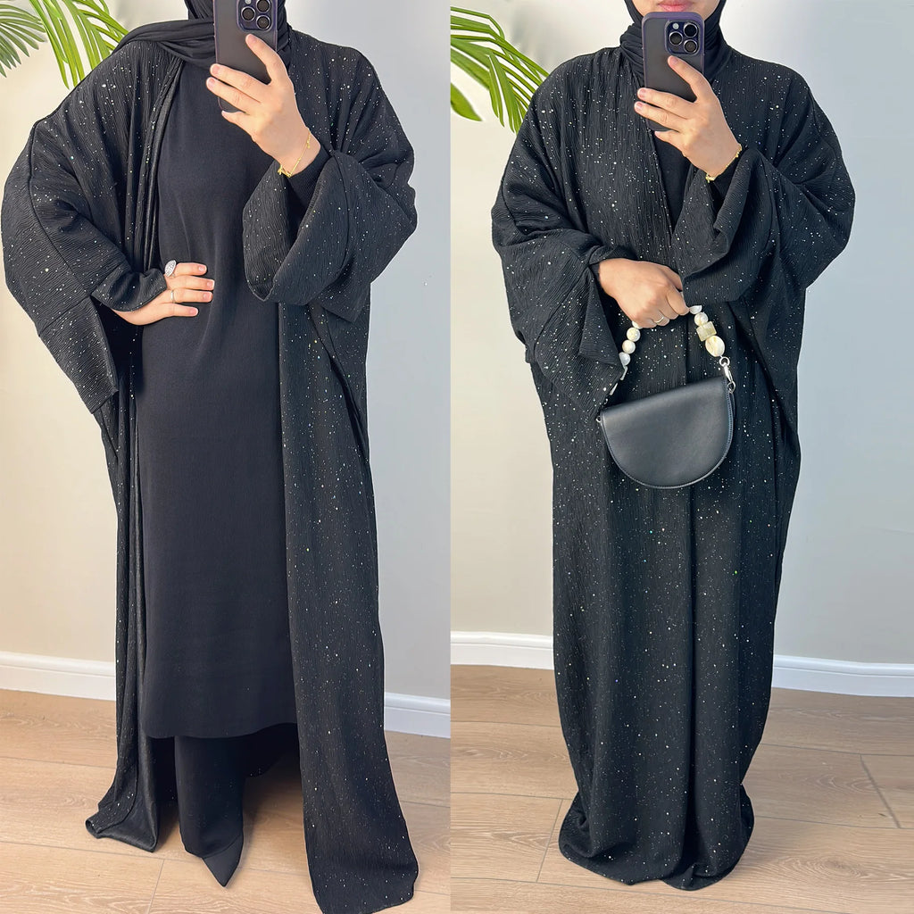 Abaya ouverte d’hiver, longue et chaude, avec paillettes turquie