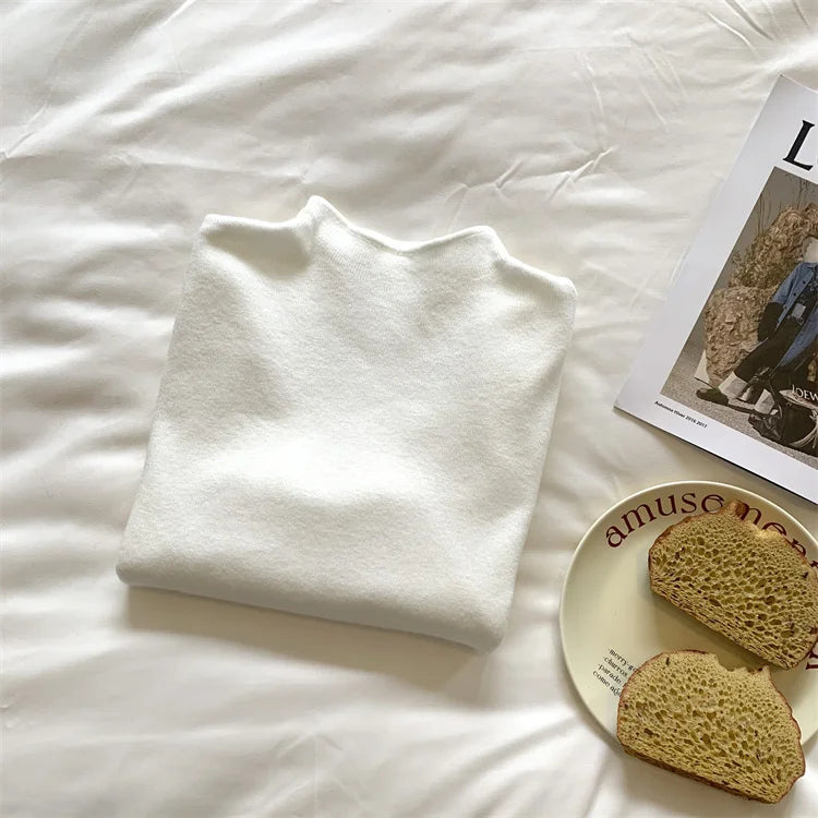 Solid Sweater Women Half Turtleneck