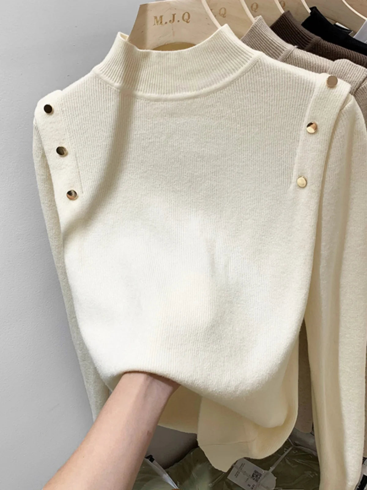 Tricoté Bouton Col roulé