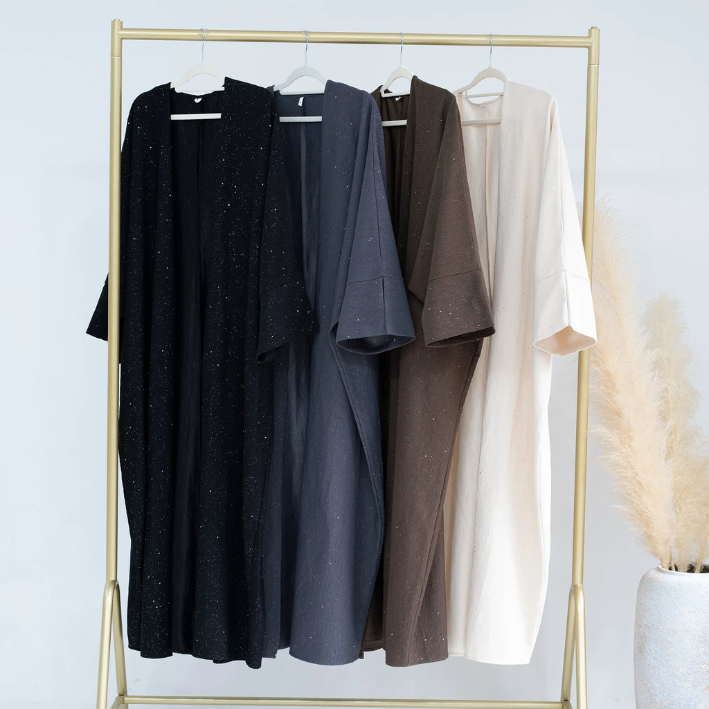 Abaya ouverte d’hiver, longue et chaude, avec paillettes turquie