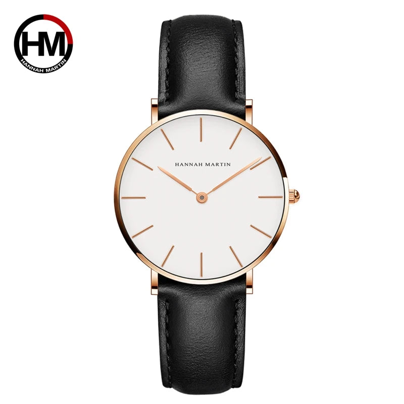 Montre Hannah Martin, Simple et Étanche, Acier Inoxydable Doré Rose avec Bracelet Maille.
