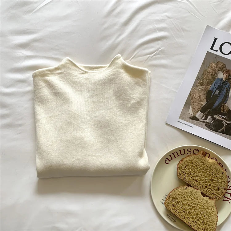 Solid Sweater Women Half Turtleneck