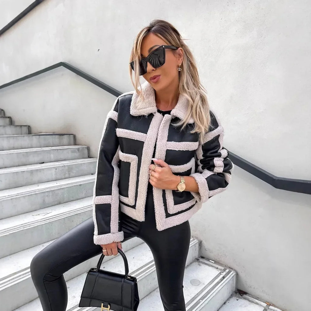 Veste Courte Cuir Et Fourrure