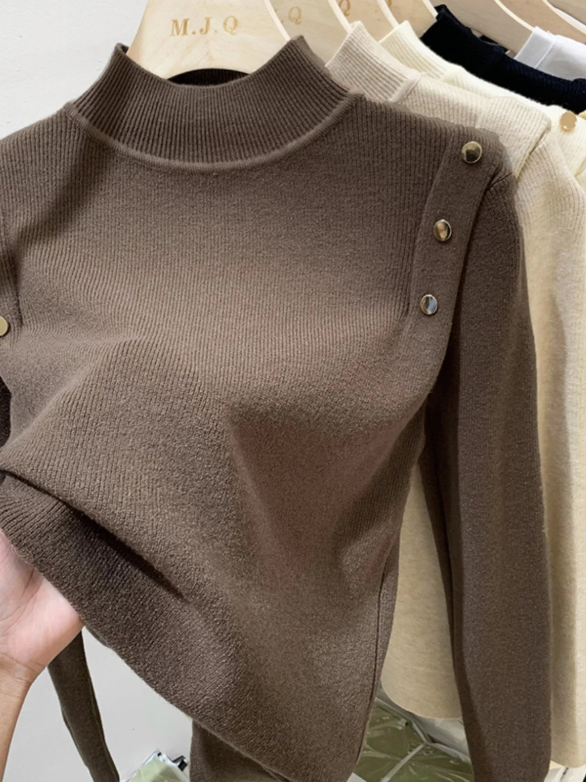 Tricoté Bouton Col roulé