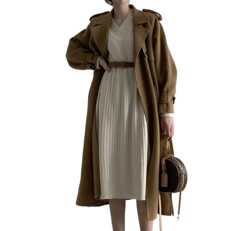 Robe pull en maille épaisse, à col en V