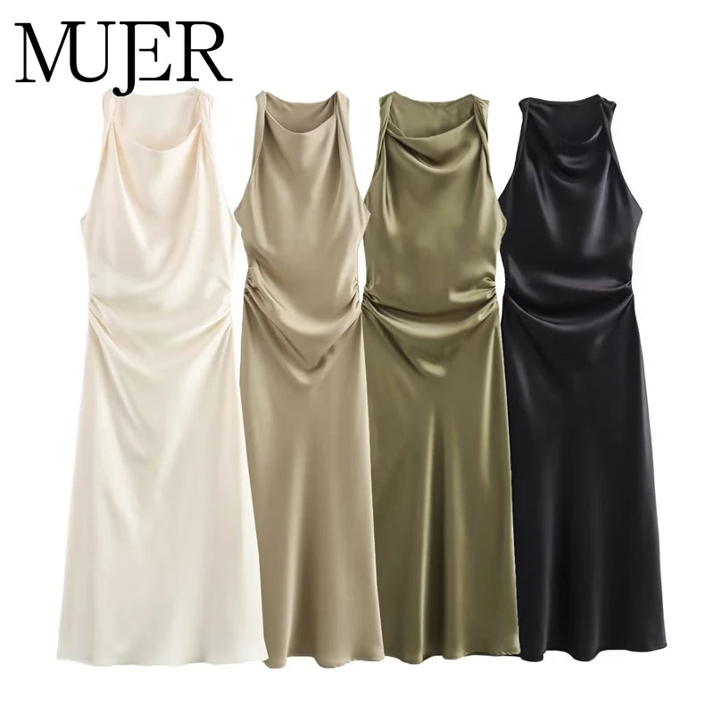 Satin Ruched Long Dresses