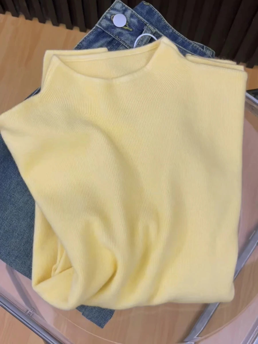 Solid Sweater Women Half Turtleneck