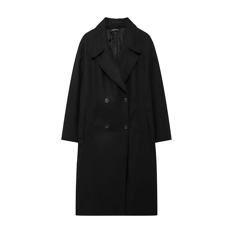 Manteau d’hiver uni avec col à revers, double boutonnage