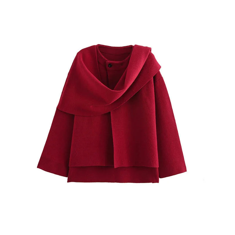 veste chic avec écharpe, manches longues, tricotée, coupe asymétrique.