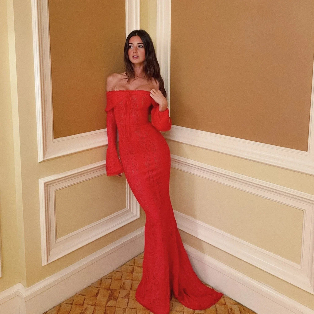 Robe Longue Transitif de Dentelle Manches