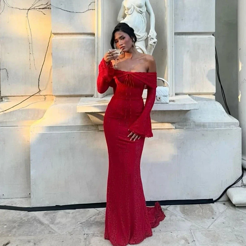 Robe Longue Transitif de Dentelle Manches