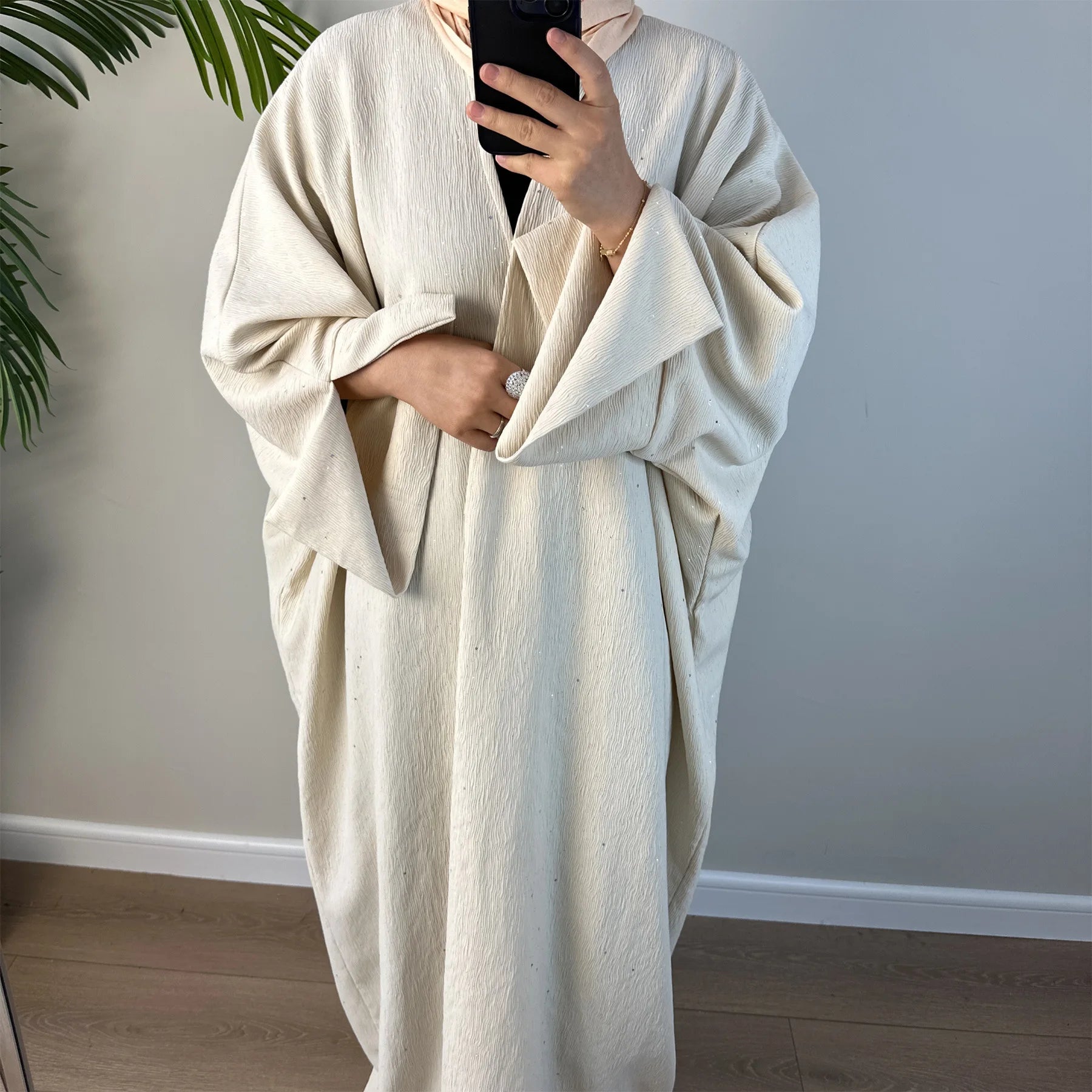 Abaya ouverte d’hiver, longue et chaude, avec paillettes turquie