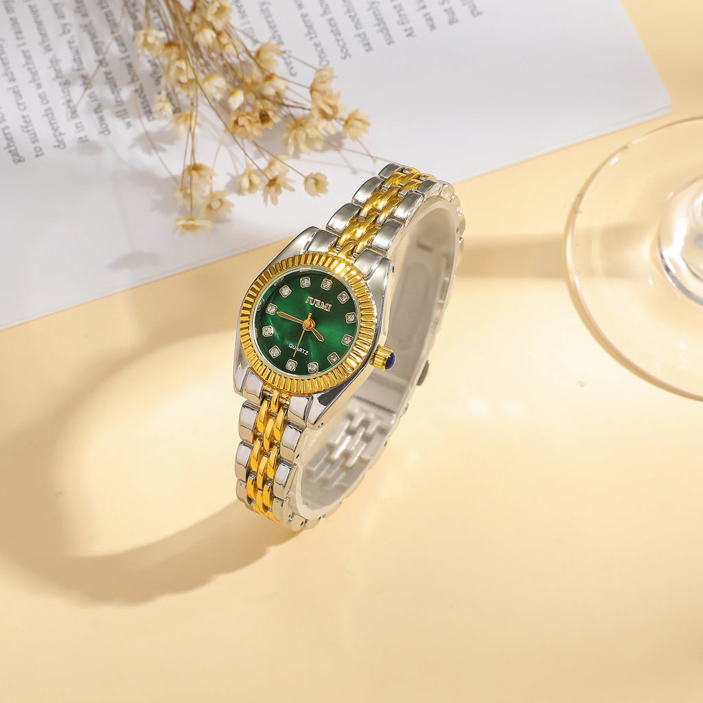 Nouvelle montre Aurora Shell Diamond Stars Roma , avec cadran orné de diamants et bracelet en acier et or.