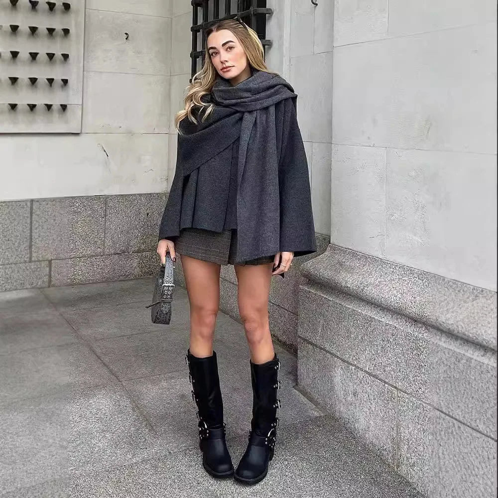 Women Fashion Scarf Woolen Jacket Long Sleeve