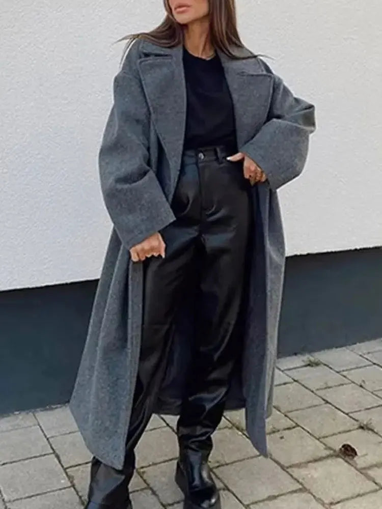 Manteau d’hiver uni avec col à revers, double boutonnage