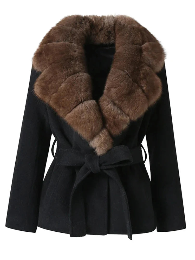 Manteau ceinturé noir Fourrure