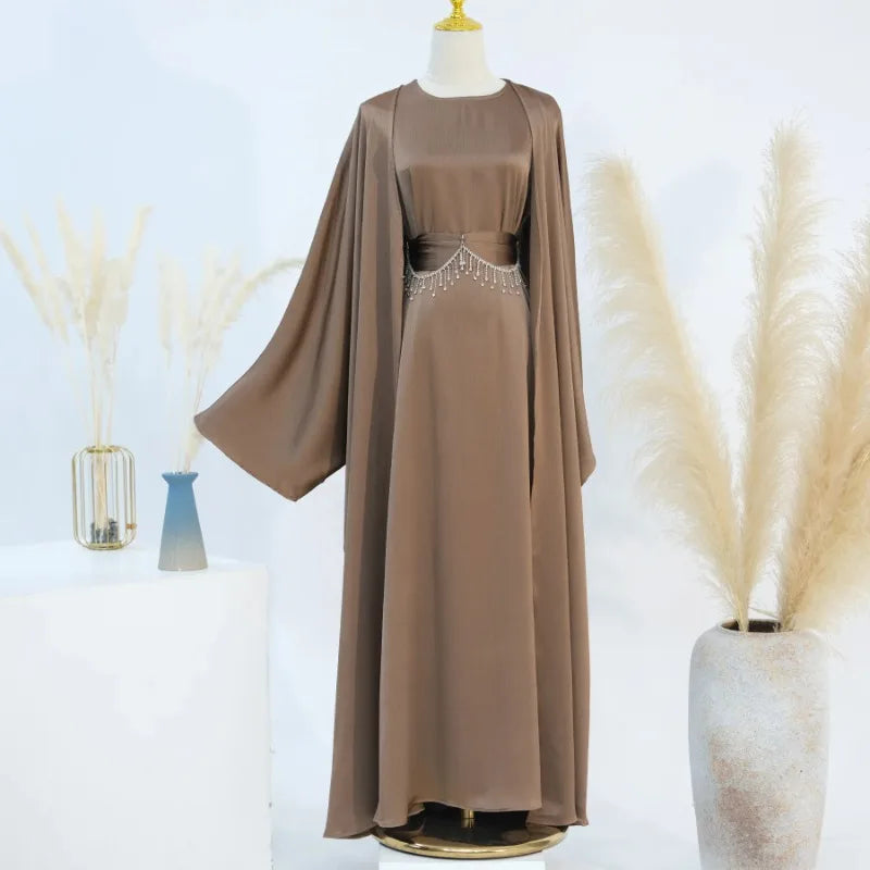 Ensemble 2 pièces pour femmes Abaya, Jalabiya ceintures ornées de strass, Maroc