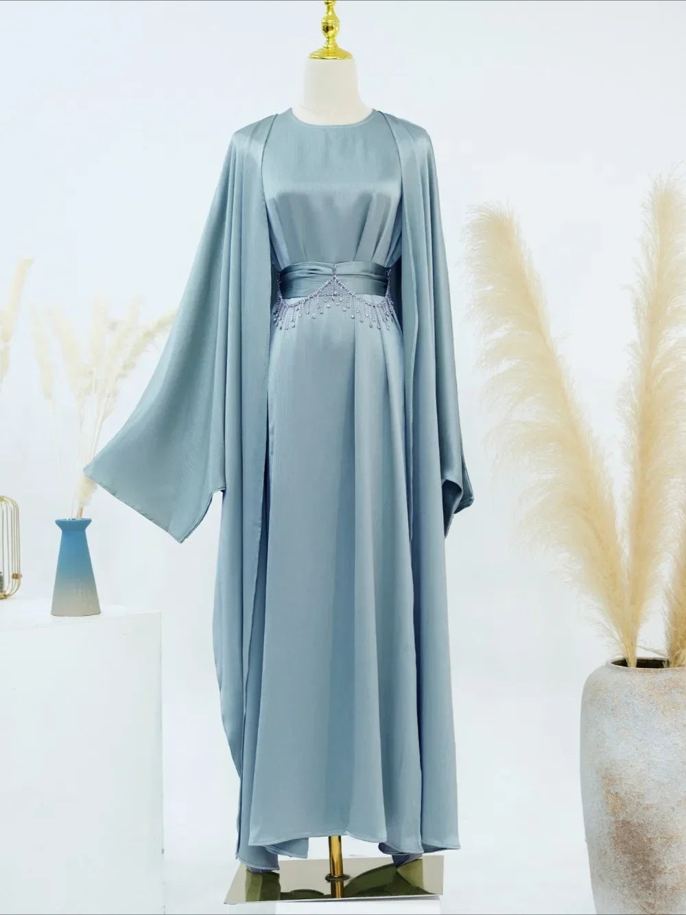 Ensemble 2 pièces pour femmes Abaya, Jalabiya ceintures ornées de strass, Maroc