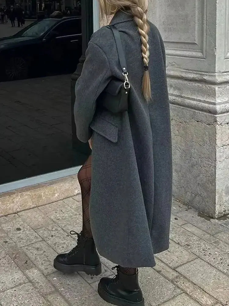 Manteau d’hiver uni avec col à revers, double boutonnage