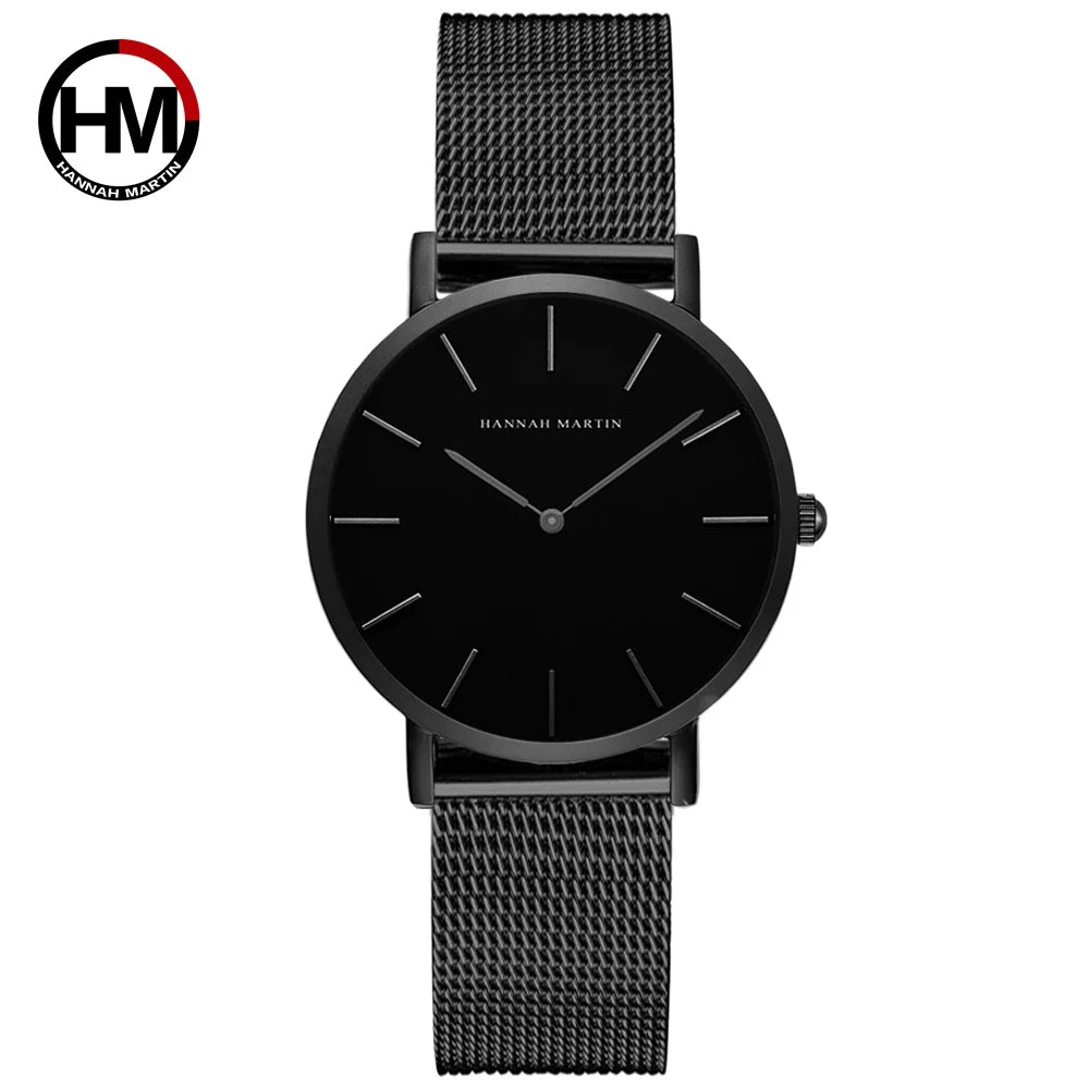 Montre Hannah Martin, Simple et Étanche, Acier Inoxydable Doré Rose avec Bracelet Maille.