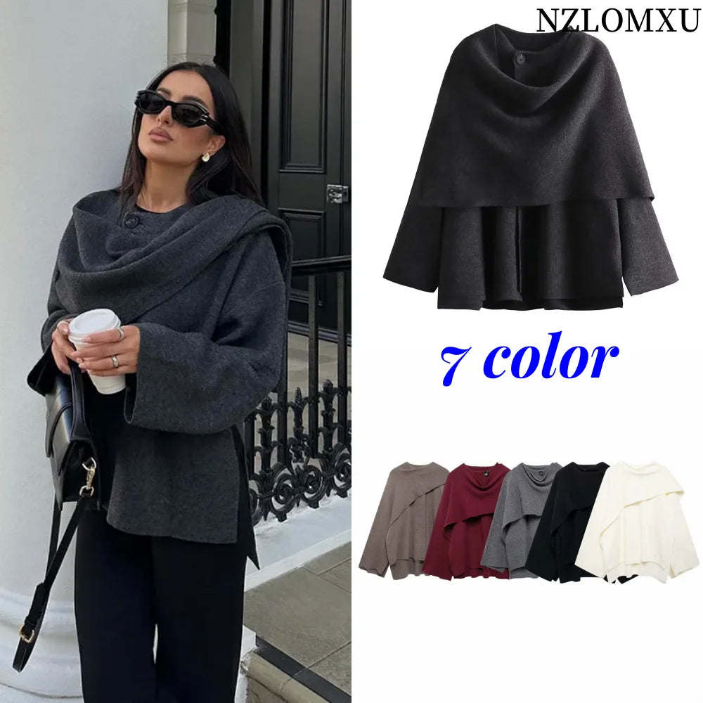 Women Fashion Scarf Woolen Jacket Long Sleeve
