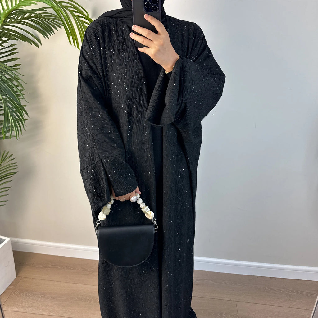 Abaya ouverte d’hiver, longue et chaude, avec paillettes turquie