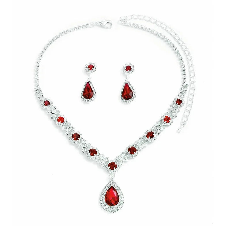 Ensemble de 3 pièces pour femme : collier gouttes de cristal avec boucles d’oreilles.
