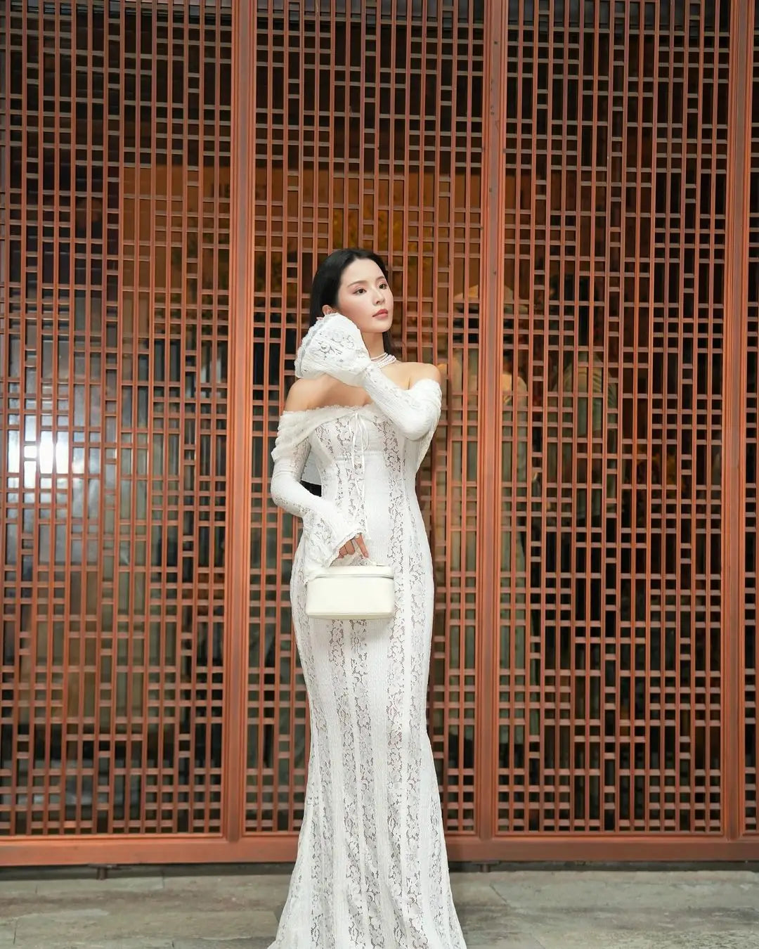 Robe Longue Transitif de Dentelle Manches