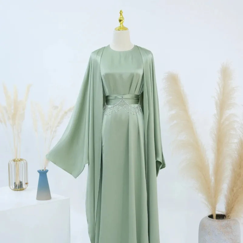 Ensemble 2 pièces pour femmes Abaya, Jalabiya ceintures ornées de strass, Maroc