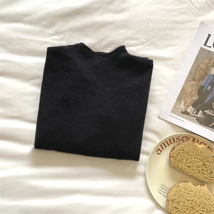 Solid Sweater Women Half Turtleneck